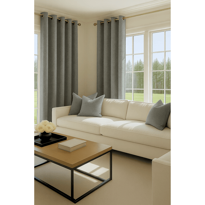 Cortina Blackout Tela Tipo Lino Gruesa 140x225 – Pack  2 Paños Gris Claro 6