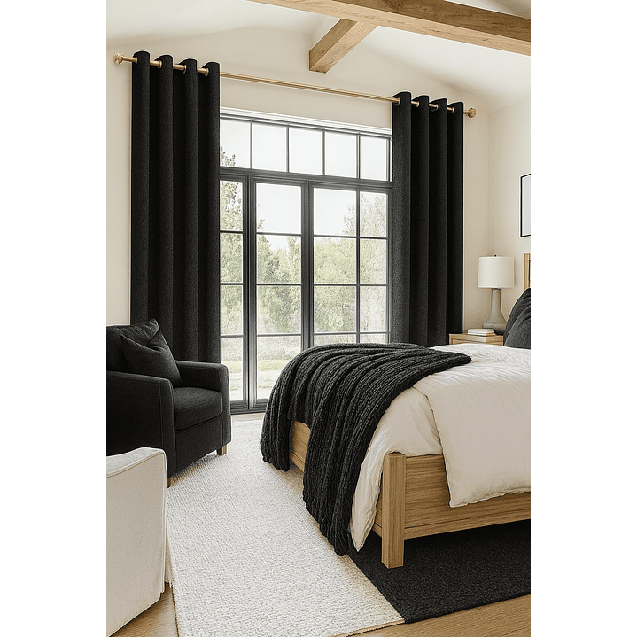 Cortina Blackout Tela Tipo Lino Gruesa 140x225 – Pack  2 Paños Negro 6