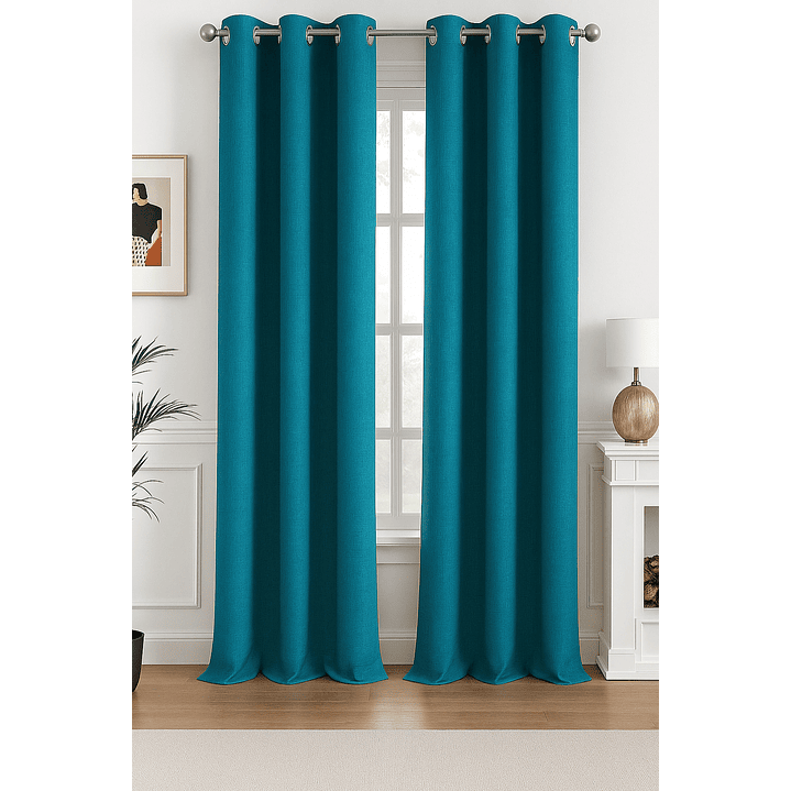 Cortina Blackout Tela Tipo Lino Gruesa 140x225 – Pack  2 Paños Turquesa 1