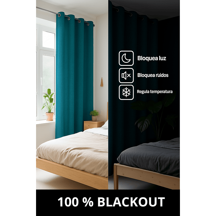 Cortina Blackout Tela Tipo Lino Gruesa 140x225 – Pack  2 Paños Turquesa 2