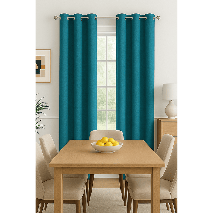 Cortina Blackout Tela Tipo Lino Gruesa 140x225 – Pack  2 Paños Turquesa 7