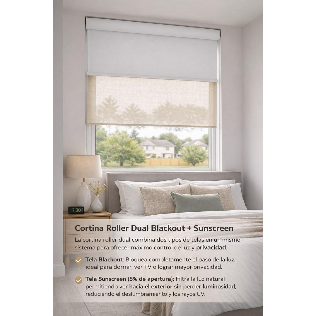 Cortina Roller Doble Blackout / Sunscreen Color Crudo 11