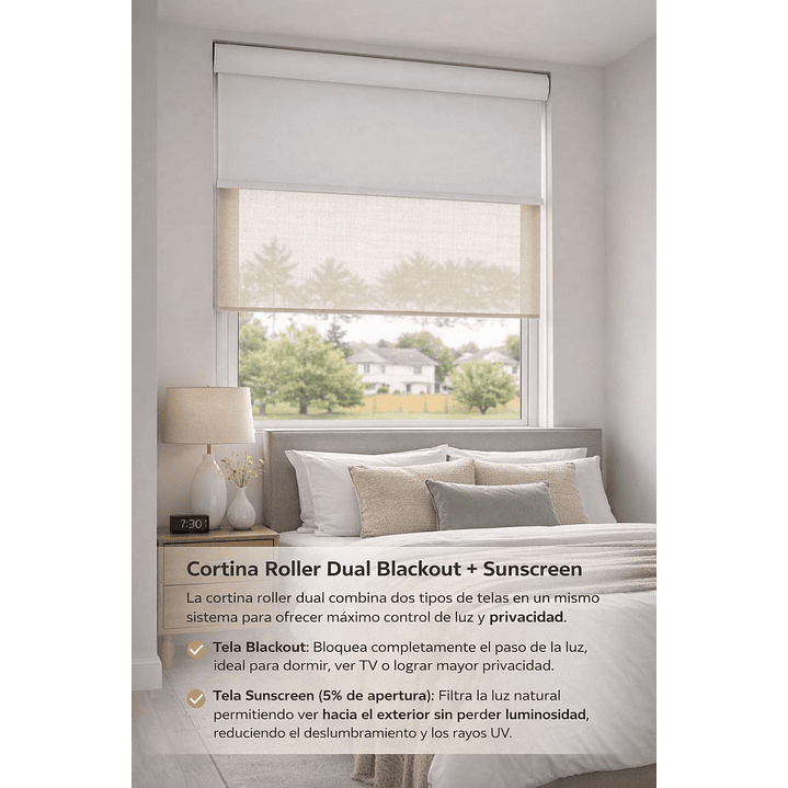 Cortina Roller Doble Blackout / Sunscreen Color Crudo 11