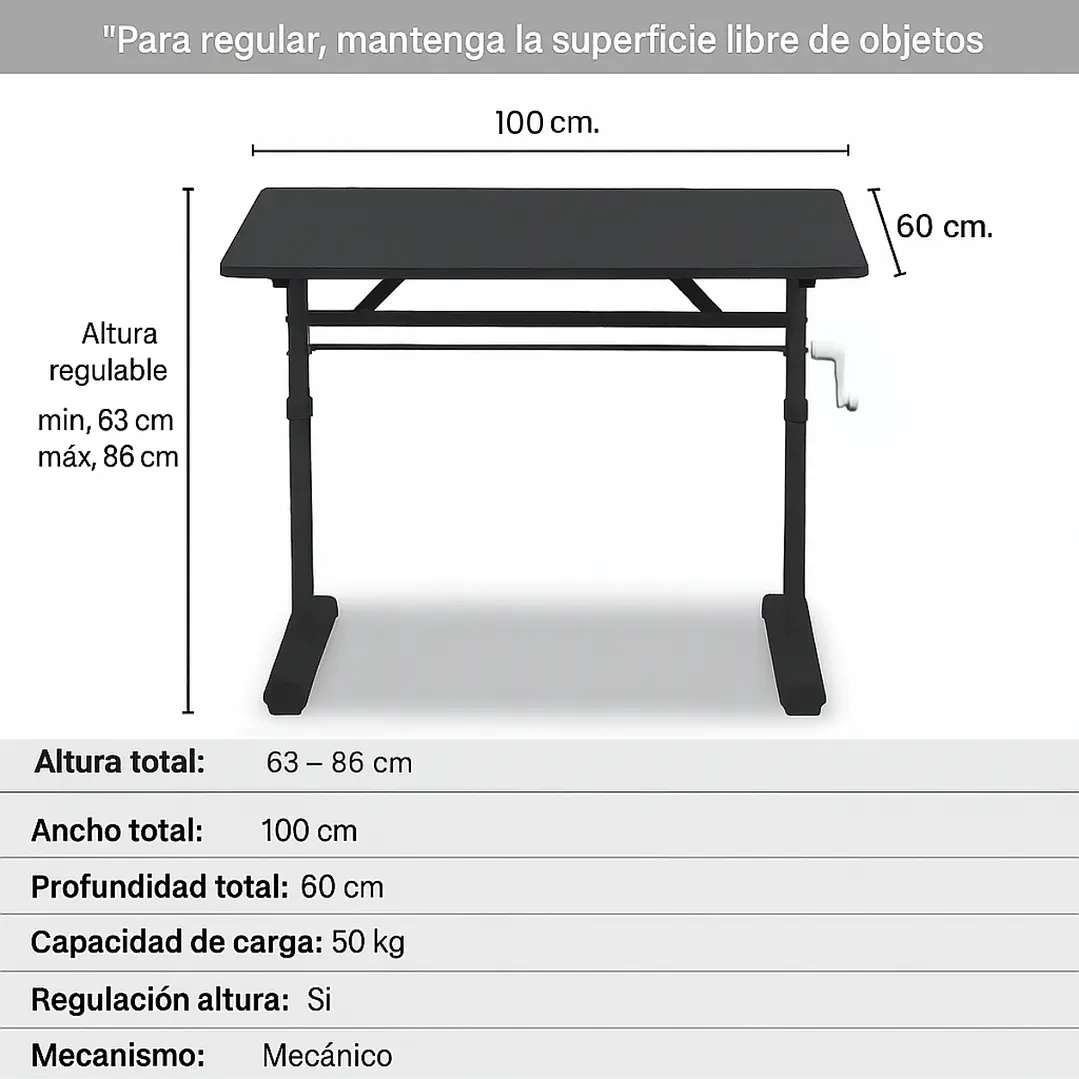 Escritorio Funcional Altura Ajustable 100x60x63-86cm Negro 3