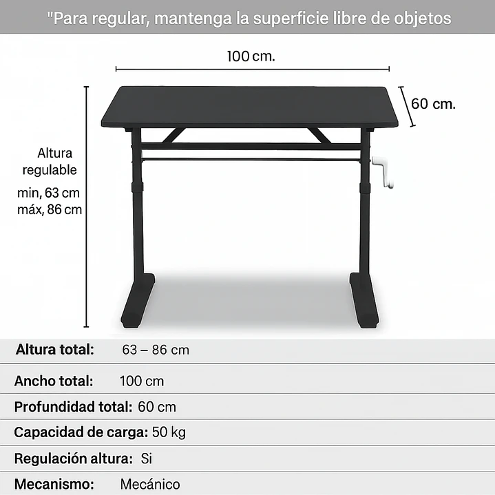 Escritorio Funcional Altura Ajustable 100x60x63-86cm Negro 3