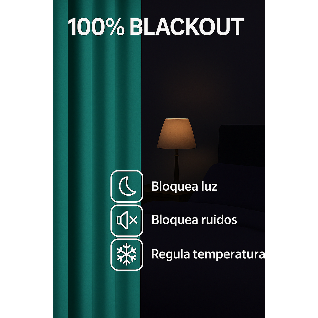 Cortina Tradicional 100% Blackout Turquesa 6