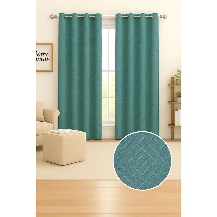 Cortina Blackout Tela Diseño 135x225 – 1 Paño Geometrica Turquesa 4