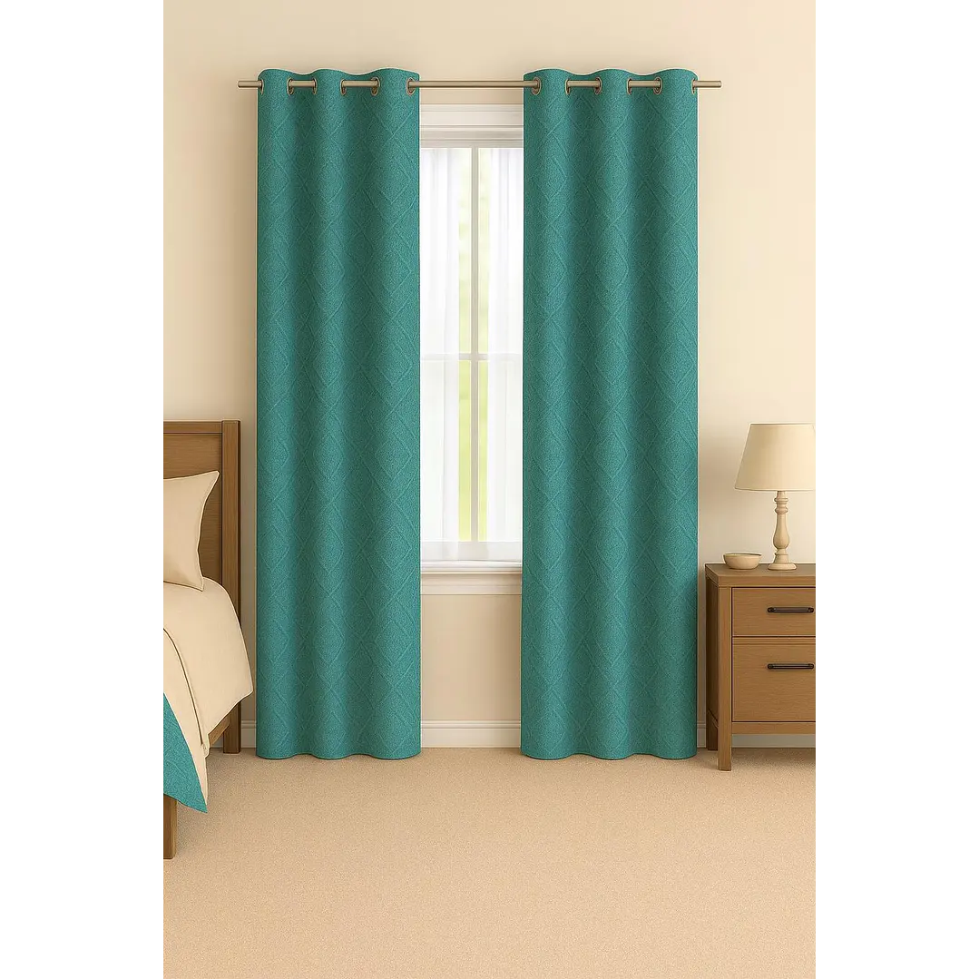 Cortina Blackout Tela Diseño 135x225 – 2 Paños Geometrica Turquesa 1