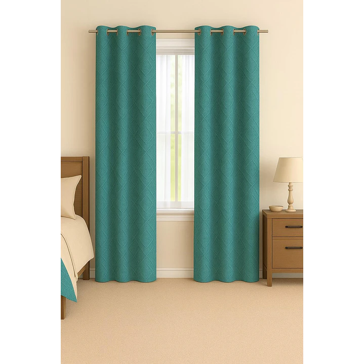 Cortina Blackout Tela Diseño 135x225 – 2 Paños Geometrica Turquesa 1