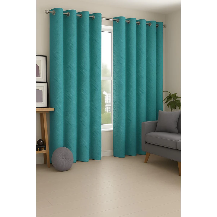 Cortina Blackout Tela Diseño 135x225 – 2 Paños Geometrica Turquesa 3
