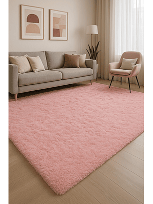 Alfombra Peluda Shaggy Rosa 200x220 Clems
