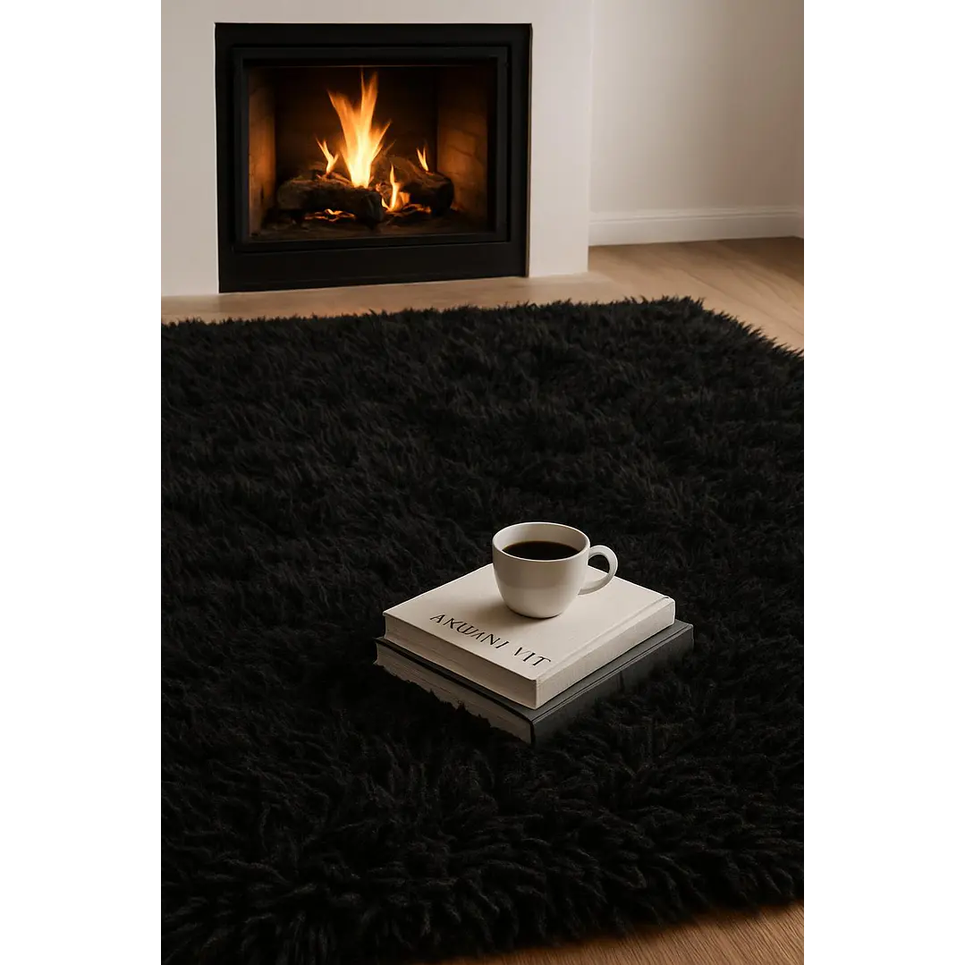 Alfombra Peluda Shaggy Negro 200x220 Clems 4