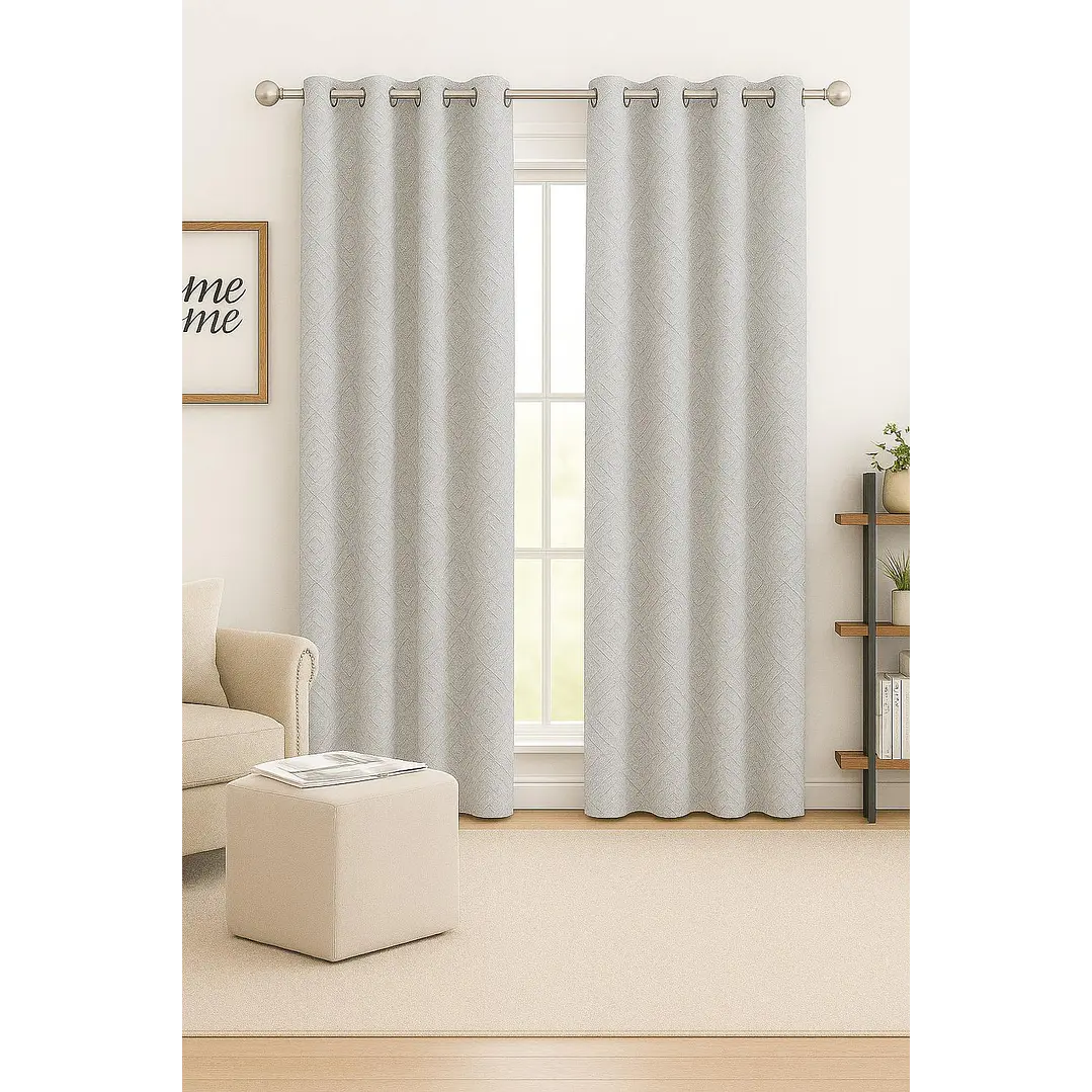 Cortina Blackout Tela Diseño 135x225 – 2 Paños Geometrica Blanco 1