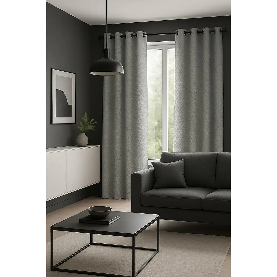 Cortina Blackout Tela Diseño 135x225 – 2 Paños Geometrica Gris 5
