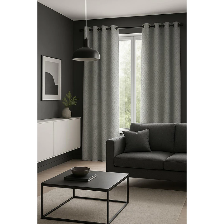 Cortina Blackout Tela Diseño 135x225 – 2 Paños Geometrica Gris 5