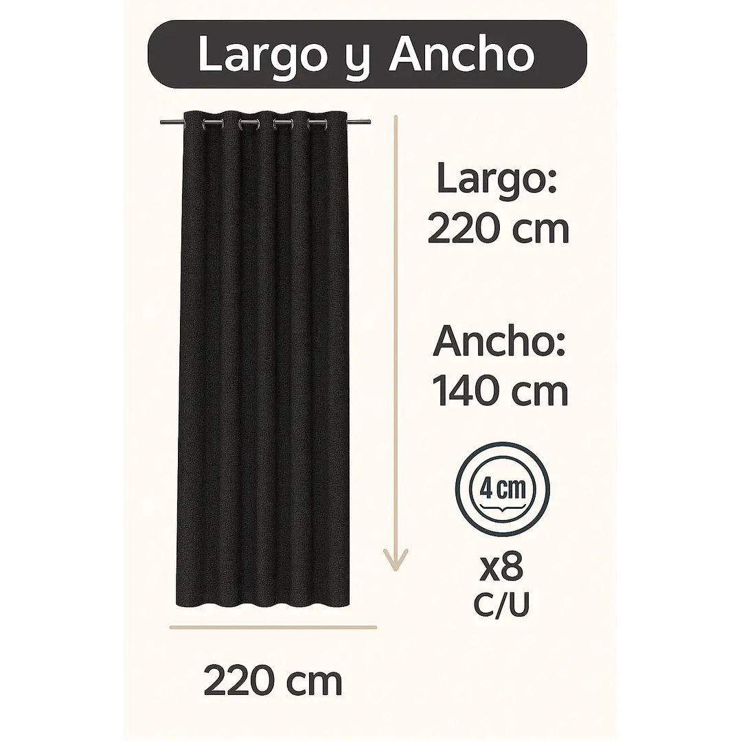 Cortina Blackout Tela Tipo Lino Gruesa 140x225 – 1 Paño Negro 3