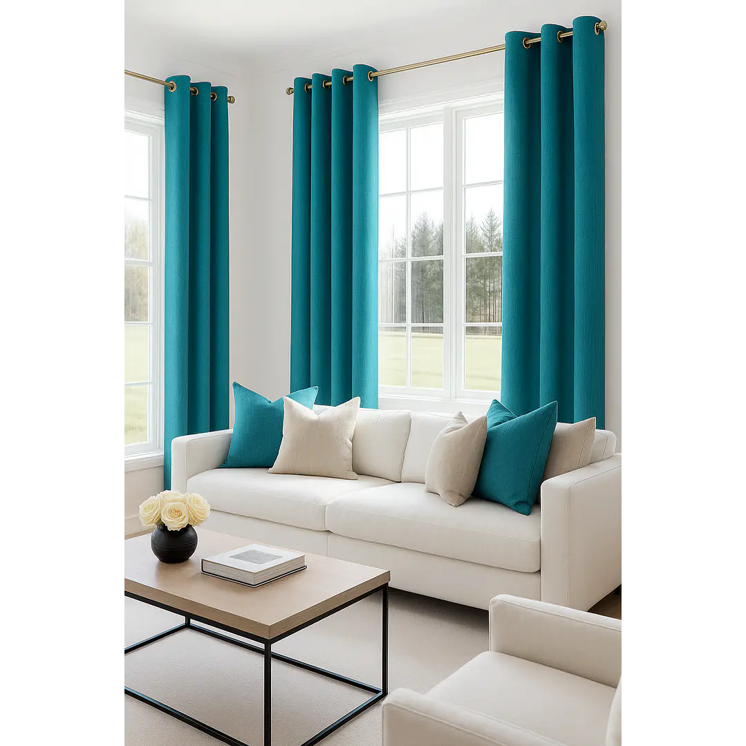 Cortina Blackout Tela Tipo Lino Gruesa 140x225 – Pack  2 Paños Turquesa 5