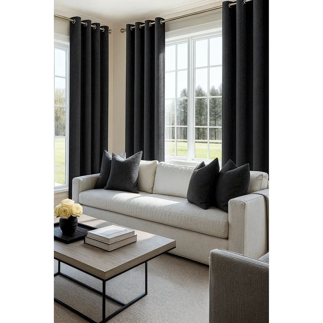 Cortina Blackout Tela Tipo Lino Gruesa 140x225 – Pack  2 Paños Negro 5