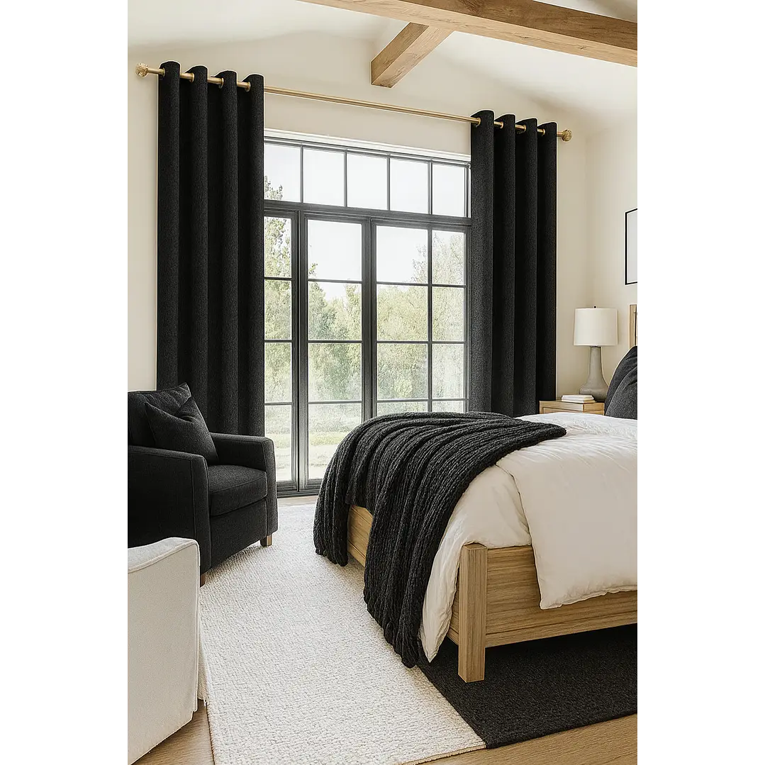 Cortina Blackout Tela Tipo Lino Gruesa 140x225 – Pack  2 Paños Negro 6