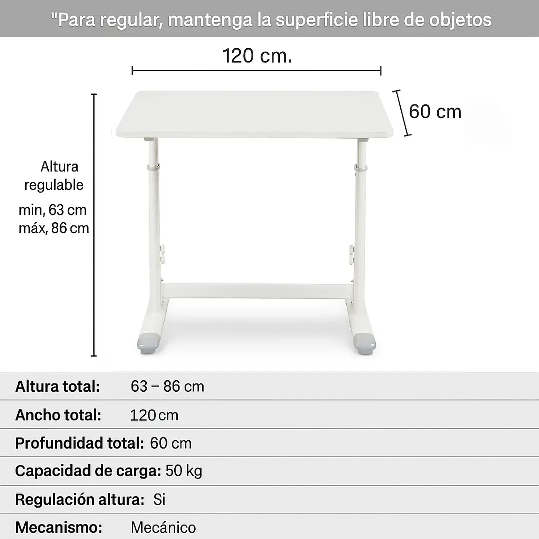 Escritorio Funcional Altura Ajustable 120x60x63-86cm Blanco 1