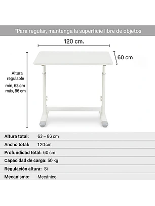 Escritorio Funcional Altura Ajustable 120x60x63-86cm Blanco