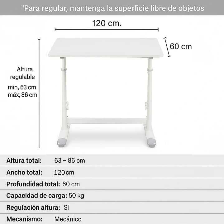 Escritorio Funcional Altura Ajustable 120x60x63-86cm Blanco 1