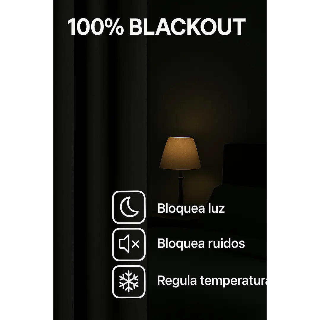 Pack 2 Cortina de Tela Delgada 100% Blackout Negro 6