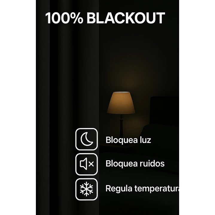 Pack 2 Cortina de Tela Delgada 100% Blackout Negro 6
