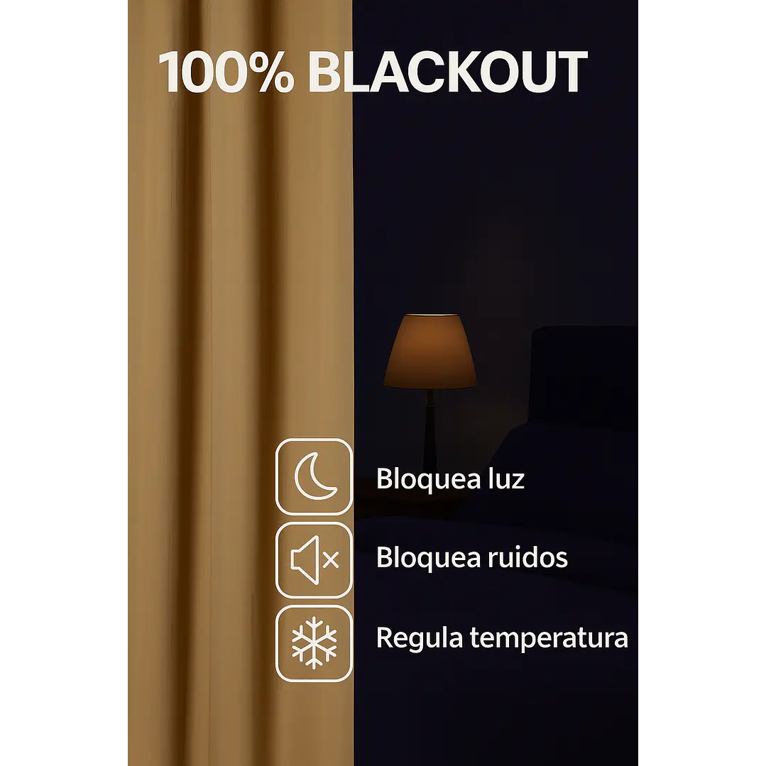 Pack 2 Cortina de Tela Delgada 100% Blackout Dorado 6
