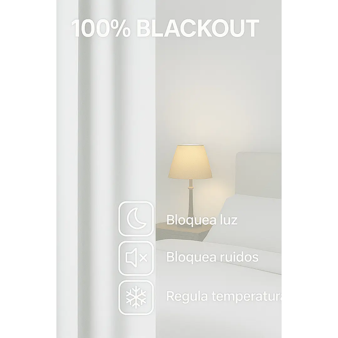 Cortina Blackout 100% Engomada Termica Tela Ligera 140x225 - Microfibra Premium - 1 Paño Blanco 6