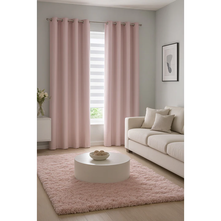 Cortina Blackout 100% Engomada Termica Tela Ligera 140x225 - Microfibra Premium - 2 Paños Rosa 5