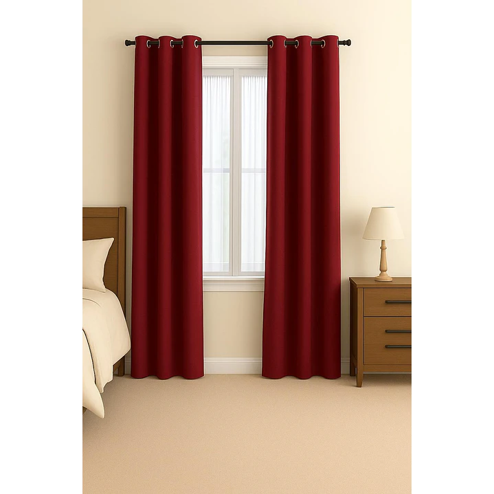 Cortina Blackout 100% Engomada Termica Tela Ligera 140x225 - Microfibra Premium - 2 Paños Rojo 1