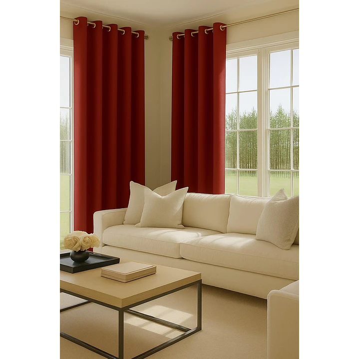Cortina Blackout 100% Engomada Termica Tela Ligera 140x225 - Microfibra Premium - 2 Paños Rojo 3