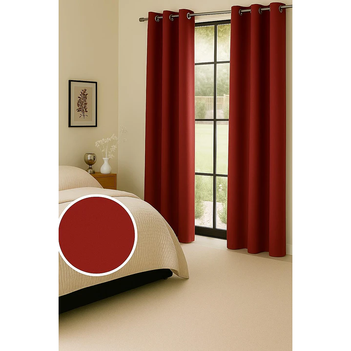 Cortina Blackout 100% Engomada Termica Tela Ligera 140x225 - Microfibra Premium - 2 Paños Rojo 4