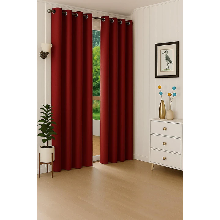 Cortina Blackout 100% Engomada Termica Tela Ligera 140x225 - Microfibra Premium - 2 Paños Rojo 5