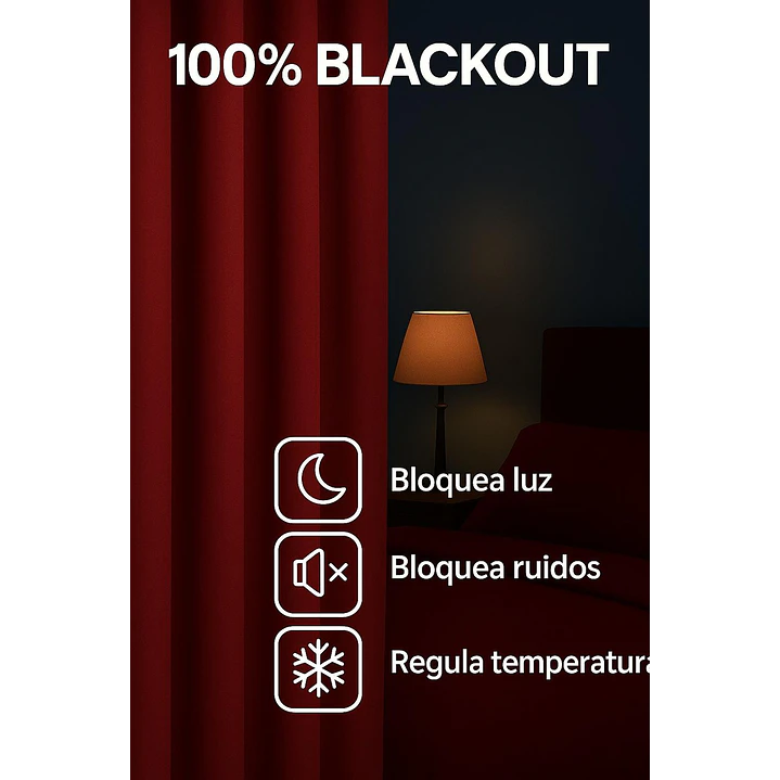 Cortina Blackout 100% Engomada Termica Tela Ligera 140x225 - Microfibra Premium - 2 Paños Rojo 6