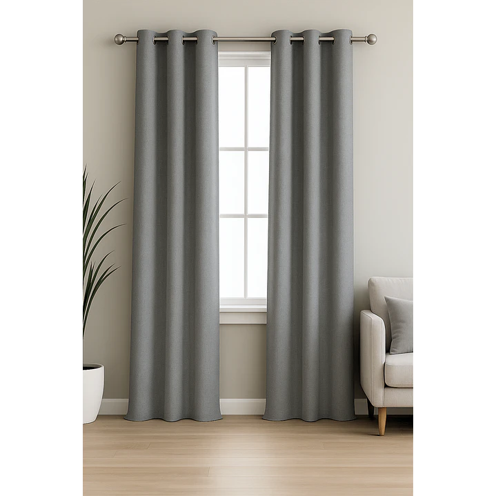 Cortina Blackout Tela Tipo Lino Gruesa 140x220 – Pack  2 Paños Gris Claro 1