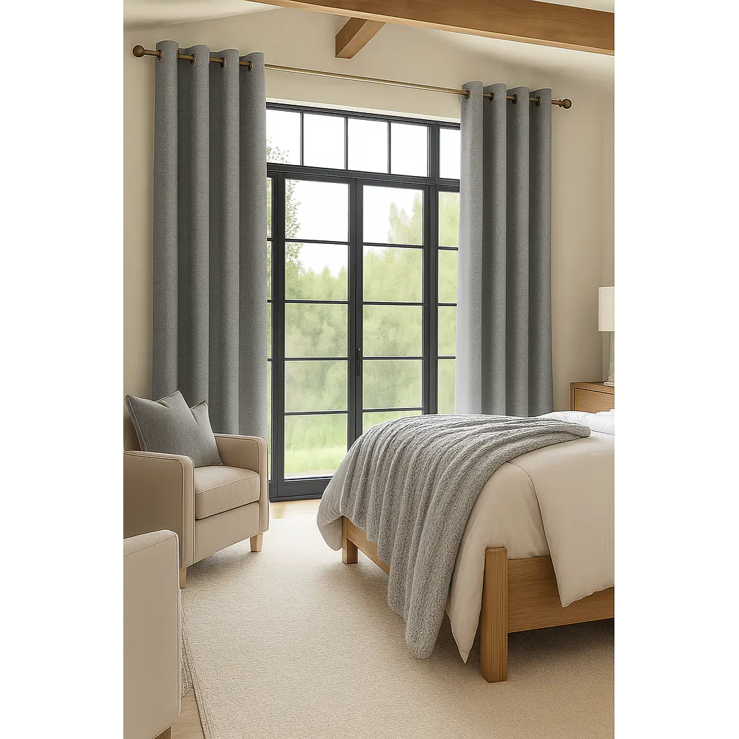 Cortina Blackout Tela Tipo Lino Gruesa 140x220 – Pack  2 Paños Gris Claro 5