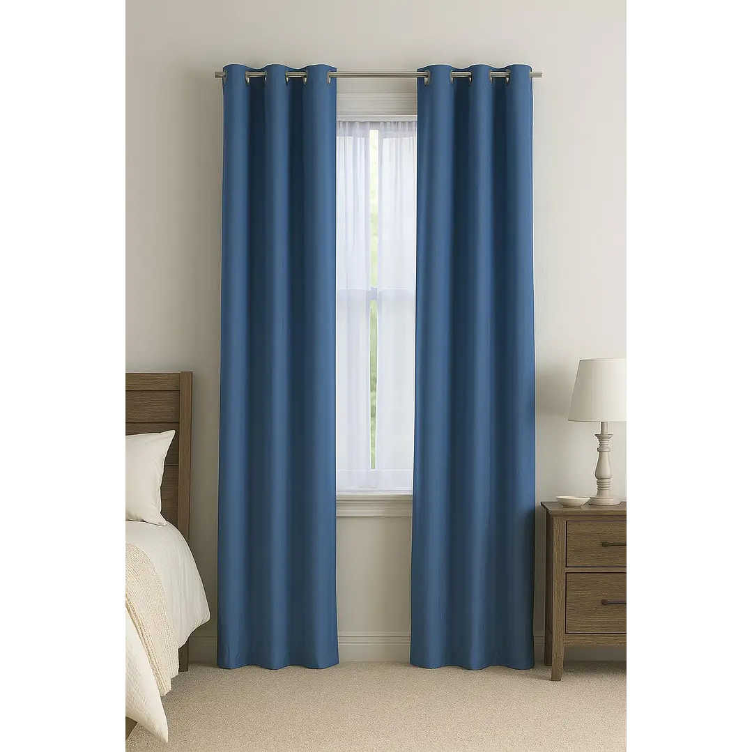 Cortina Blackout 100% Engomada Termica Tela Ligera 140x225 - Microfibra Premium - 2 Paños Azul 1