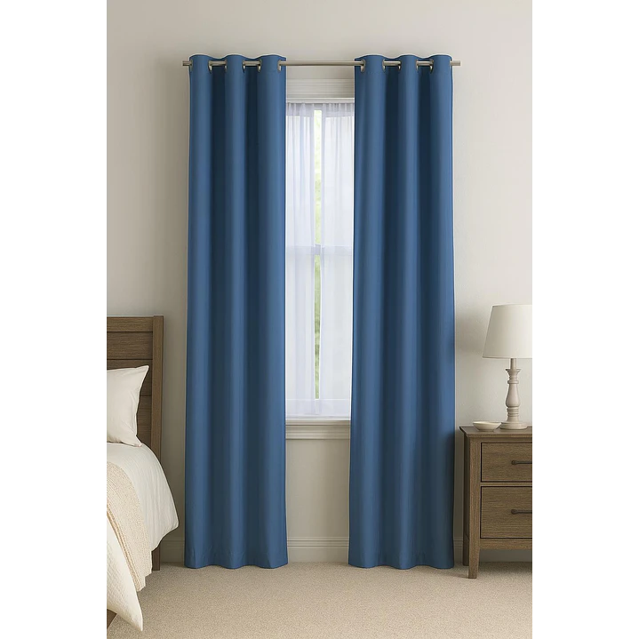 Cortina Blackout 100% Engomada Termica Tela Ligera 140x225 - Microfibra Premium - 2 Paños Azul 1