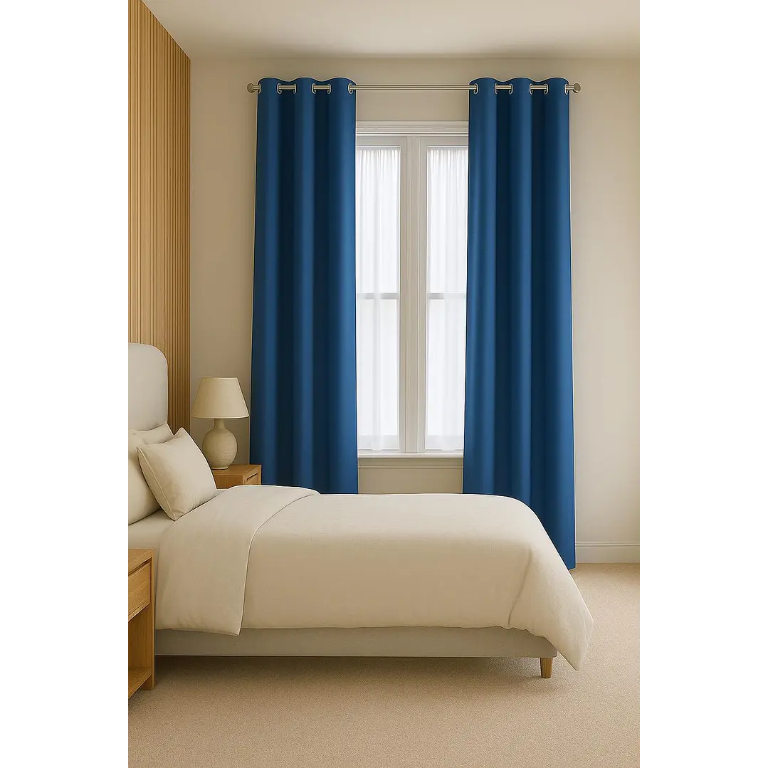Cortina Blackout 100% Engomada Termica Tela Ligera 140x225 - Microfibra Premium - 2 Paños Azul 3