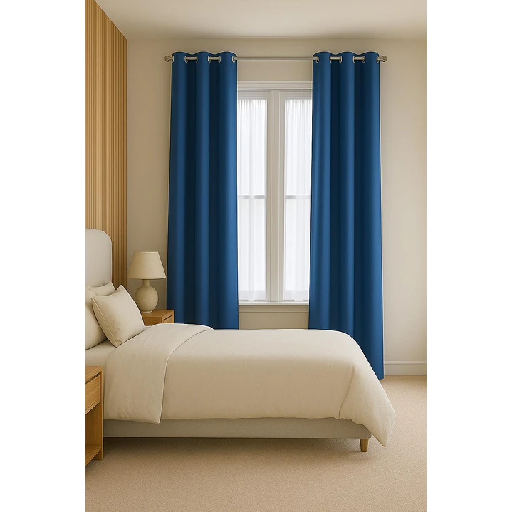 Cortina Blackout 100% Engomada Termica Tela Ligera 140x225 - Microfibra Premium - 2 Paños Azul 3