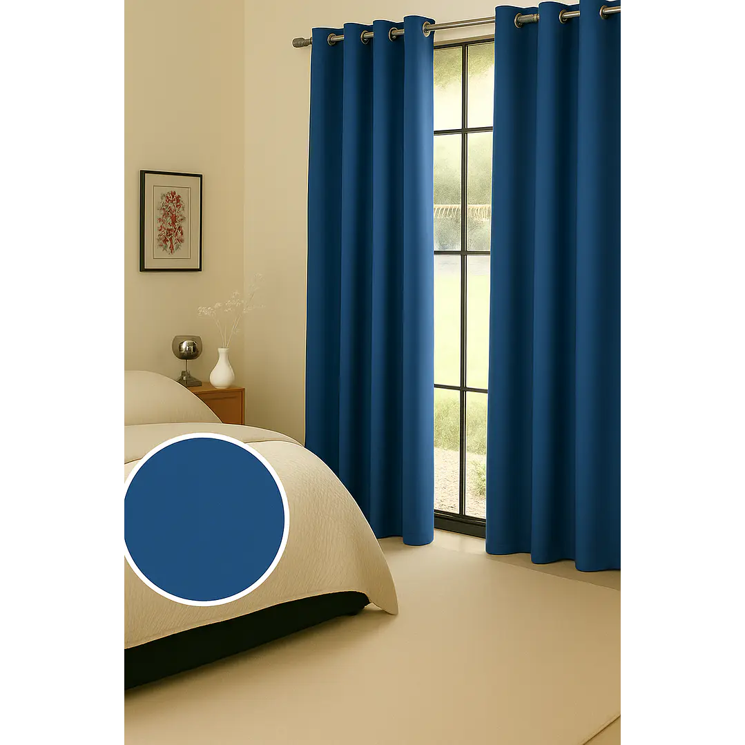 Cortina Blackout 100% Engomada Termica Tela Ligera 140x225 - Microfibra Premium - 2 Paños Azul 4