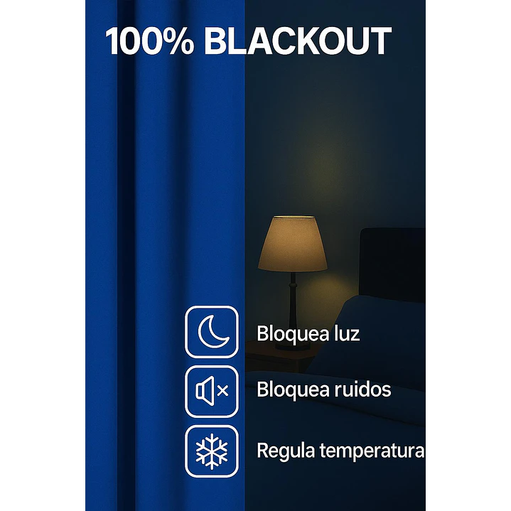 Cortina Blackout 100% Engomada Termica Tela Ligera 140x225 - Microfibra Premium - 2 Paños Azul 6