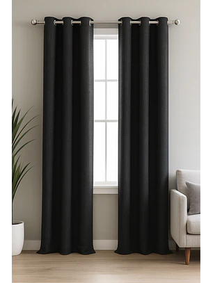 Cortina Blackout Tela Tipo Lino Gruesa 140x220 – Pack  2 Paños Negro