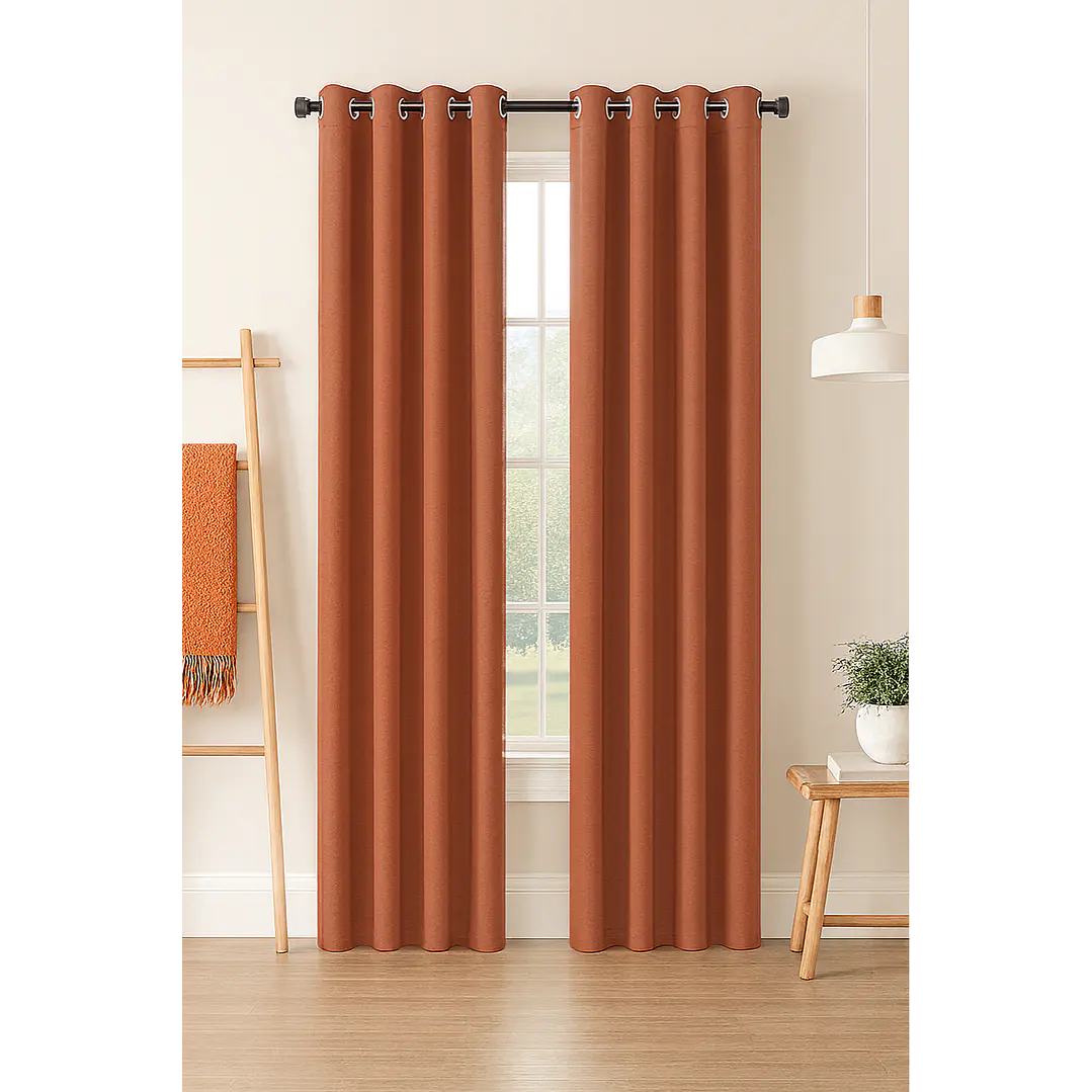 Cortina Blackout 100% Engomada Termica Tela Ligera 140x225 - Microfibra Premium - 2 Paños Naranjo 1