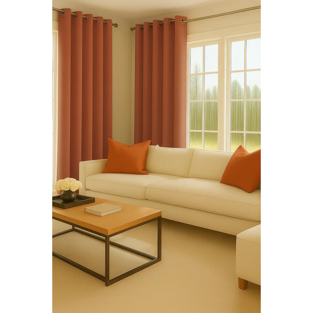 Cortina Blackout 100% Engomada Termica Tela Ligera 140x225 - Microfibra Premium - 2 Paños Naranjo 3
