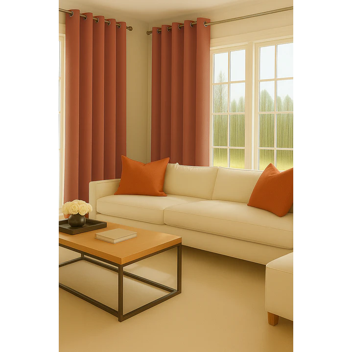Cortina Blackout 100% Engomada Termica Tela Ligera 140x225 - Microfibra Premium - 2 Paños Naranjo 3