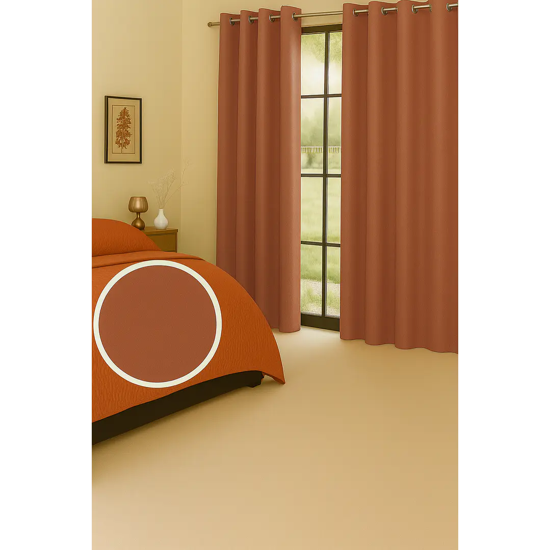 Cortina Blackout 100% Engomada Termica Tela Ligera 140x225 - Microfibra Premium - 2 Paños Naranjo 4