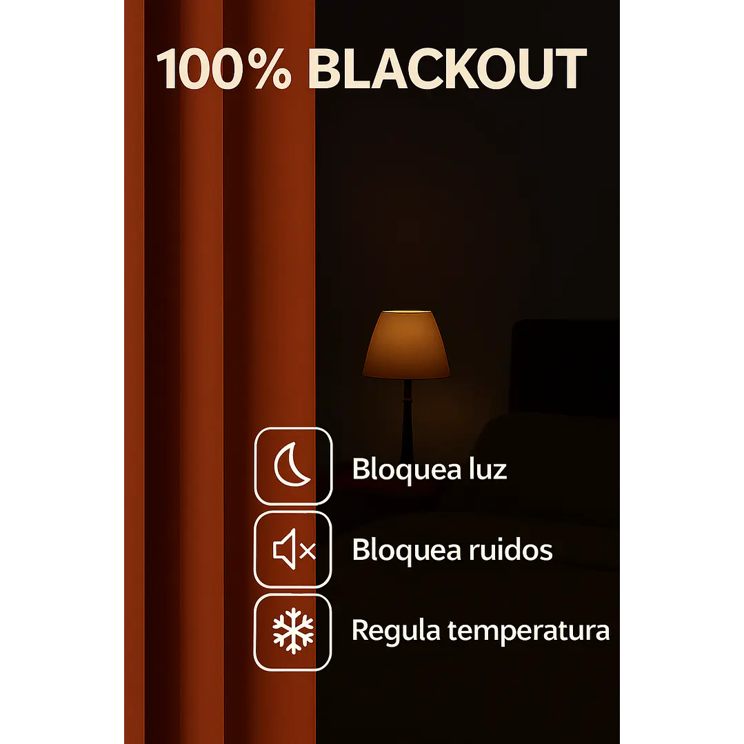 Cortina Blackout 100% Engomada Termica Tela Ligera 140x225 - Microfibra Premium - 2 Paños Naranjo 6